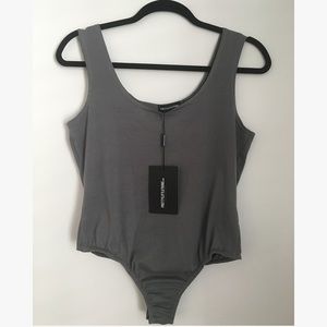 Charcoal Grey Cotton stretch Thong Bodysuit